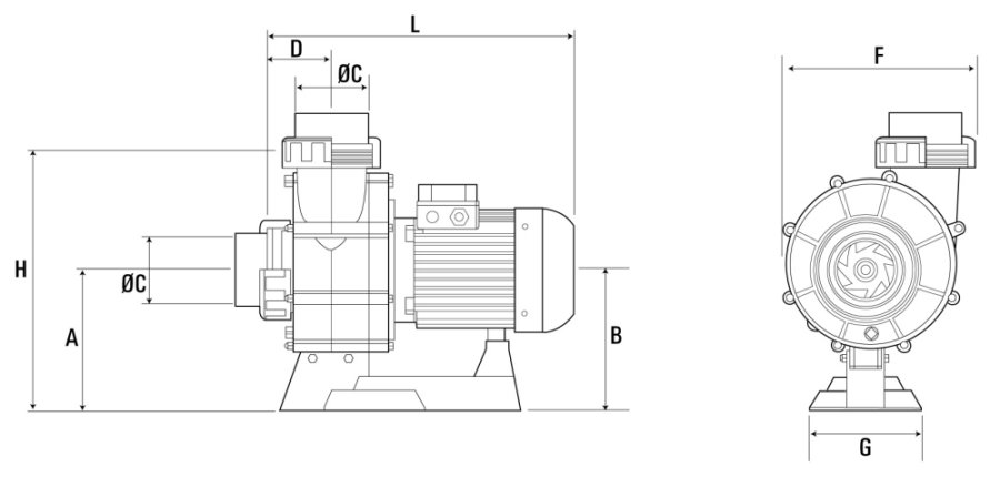 Certikin Hurricane Commercial Pool Pumps Dimensions without pre-filter