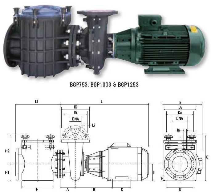 Certikin Giant Commercial Swimming Pool Pump dimensions BGP753 BGP1003 BGP1253