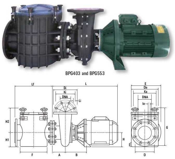 Certikin Giant Commercial Swimming Pool Pump dimensions BPG403 BPG553