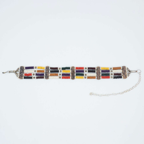 4 row line Buffalo Bone multi color tire bead Choker Native American Necklace