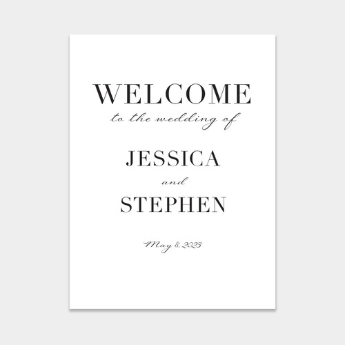 A black tie classic wedding welcome sign with traditional fonts and a timeless design.