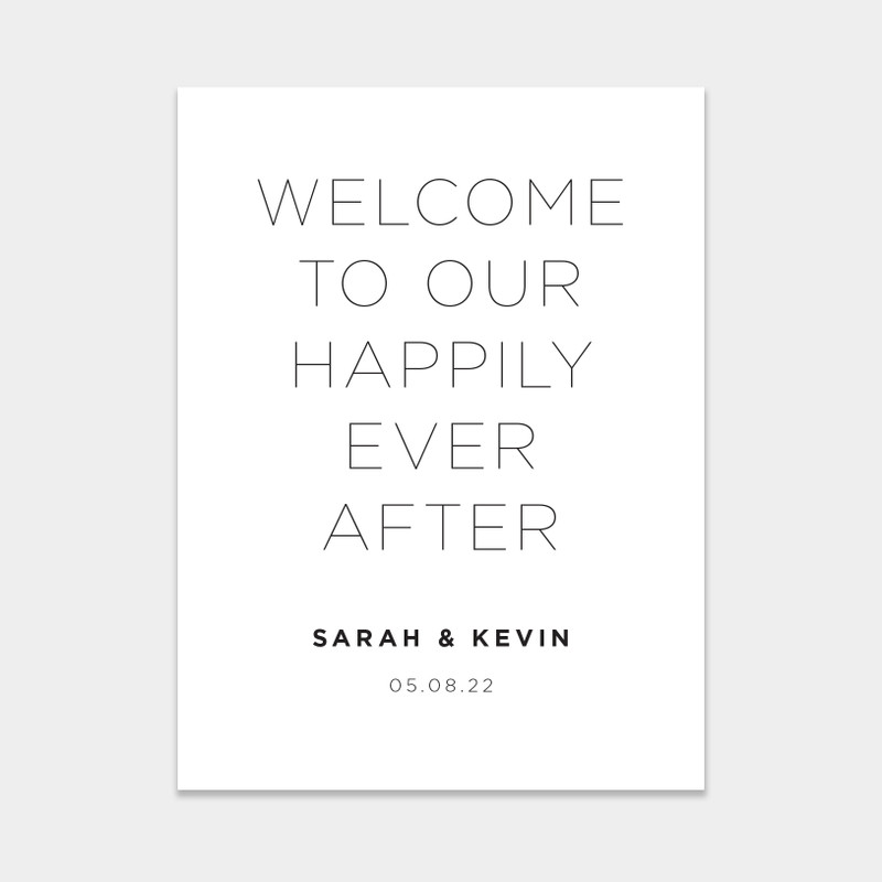 A modern and stylish wedding welcome sign with a large sans serif font.