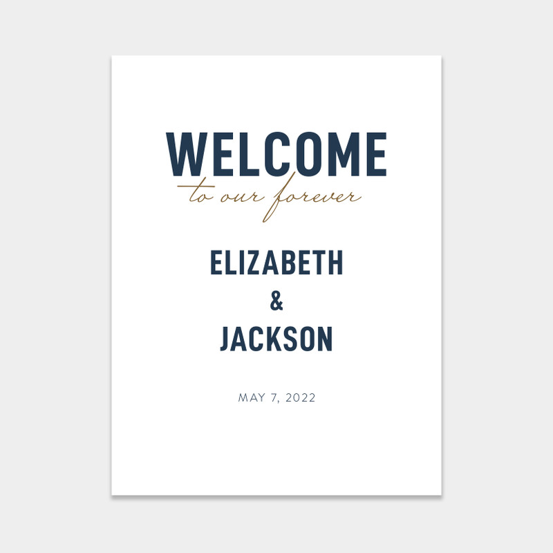 Modern wedding welcome sign with a sans serif font and an elegant script in a minimalist style.