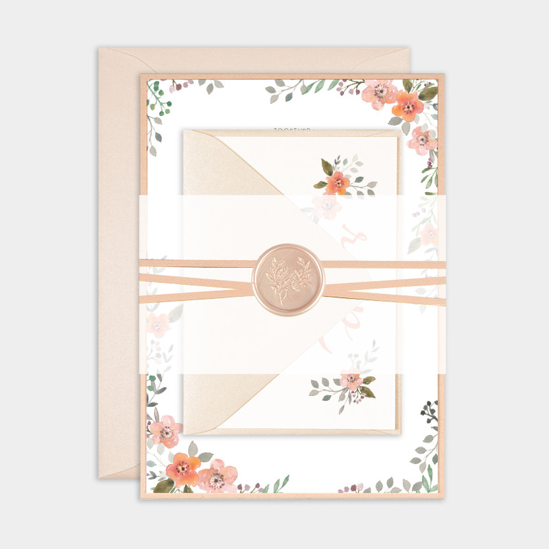 Watercolor Flowers Wax Seal Invitation Sample