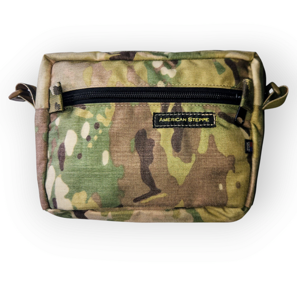 The fanny sling pack front in multicam. American Steppe Gear Fanny Sling Pack tactical waist sling.