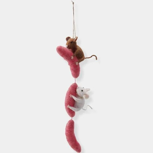 Felted Mouse on Sausage Ornament