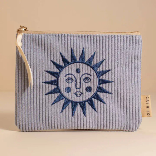 Flat Corduroy Pouch- Blue Sun