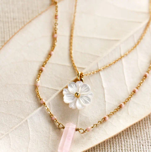 Luna Norte Blooming Necklace Set- Pink