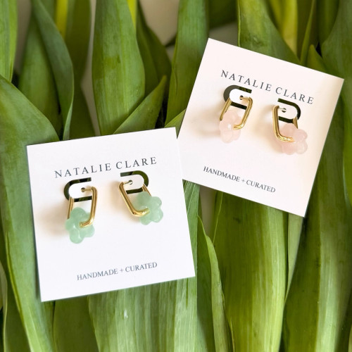 Natalie Clare Green Flower Hoop Earrings