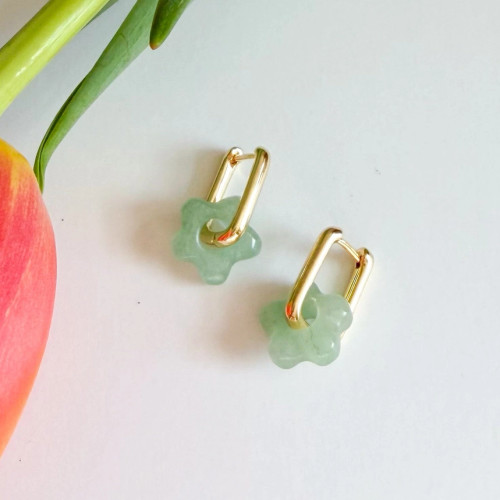 Natalie Clare Green Flower Hoop Earrings