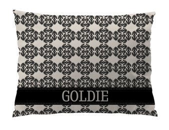 Dog Bed-Black Ivory Frilly Damask