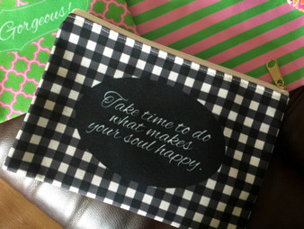 Accessory Zip Pouch- Black Gingham Quote