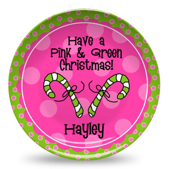 Microwave Safe Dinnerware Plate-Pink and Green Christmas