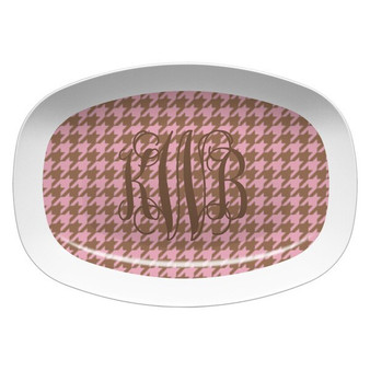 Microwavable Platter- Pink and Soft Gold Houndstooth