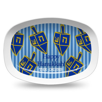 Microwavable Platter- Hanukkah Dreidel Stripes