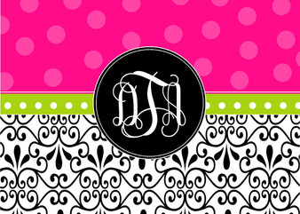 Folded Notes-Damask Hotpink Dot Monogram