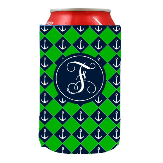 Can Koozie-Navy Green Anchors