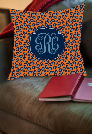 Pillow-Orange Denim Leopard