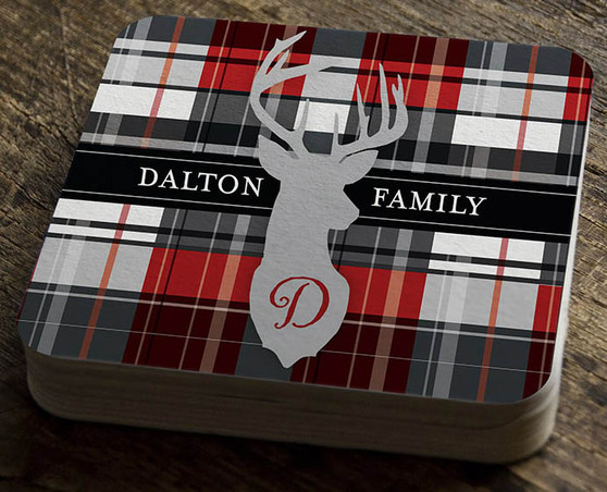 Paper Coaster - Red Plaid with Deer - Small