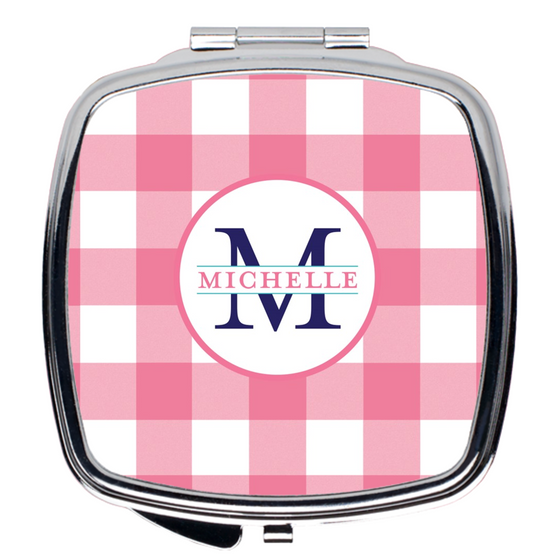 Compact Mirror- Gingham Pink