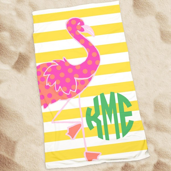 Beach Towel-Flossie the Flamingo