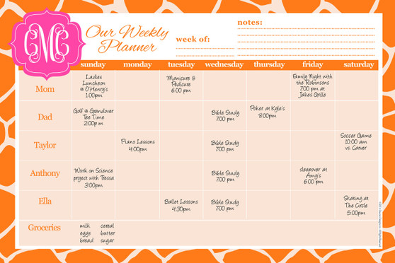 Weekly Jumbo Planner Pad-Orange Giraffe