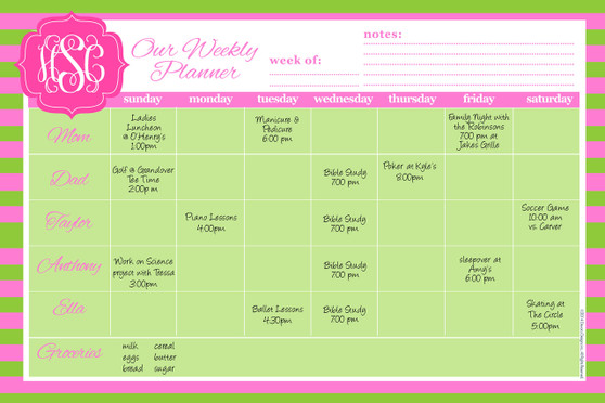 Jumbo Desk Planners - Pink Lime Rugby Stripes
