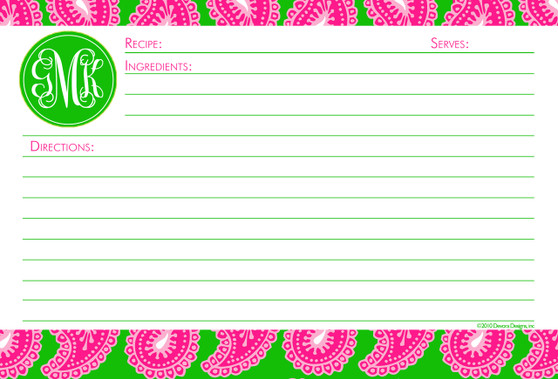 Recipe Card Set- Pink and Green Paisley