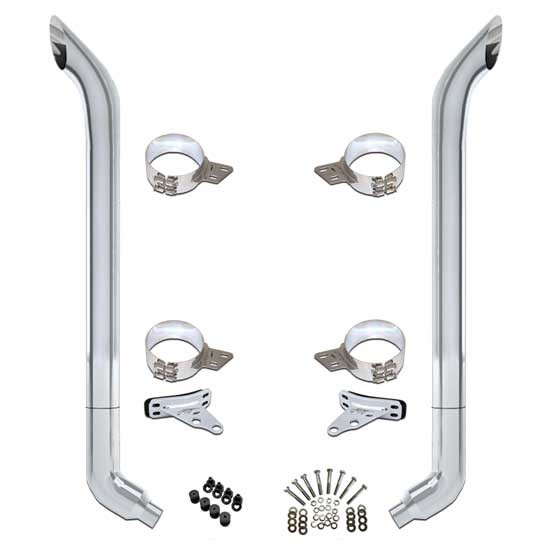 Vendetta 7 X 96 Inch Chrome Exhaust Kit With Bull Hauler Stacks & OE Style Elbows  For Peterbilt 378, 379 & 389 Glider