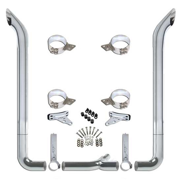 Peterbilt 7 X 96 Inch Chrome Bull Hauler Stack Exhaust Kit W/ Long Drop Elbows by Vendetta