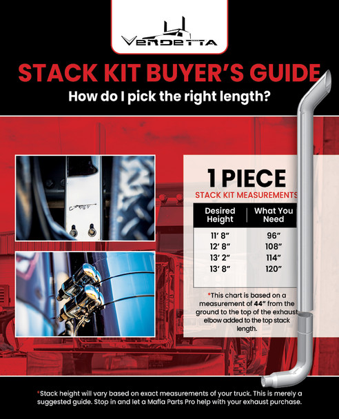 Vendetta 7 X 114 Inch Chrome Exhaust Kit W/ Miter Stacks, Long Drop Elbows, 7-5 Inch Tee  For Peterbilt 378, 379 & 389 Glider