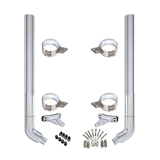 Vendetta 7-5 X 96 Inch Chrome Exhaust Kit With Flat Top Stacks & OE Style Elbows  For Peterbilt 378, 379 & 389 Glider