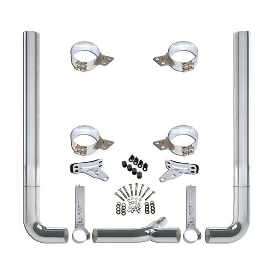 Peterbilt 7 X 96 Inch Chrome Flat Top Stack Exhaust Kit W/ Long Drop Elbows by Vendetta For Peterbilt 378, 379 & 389 Glider