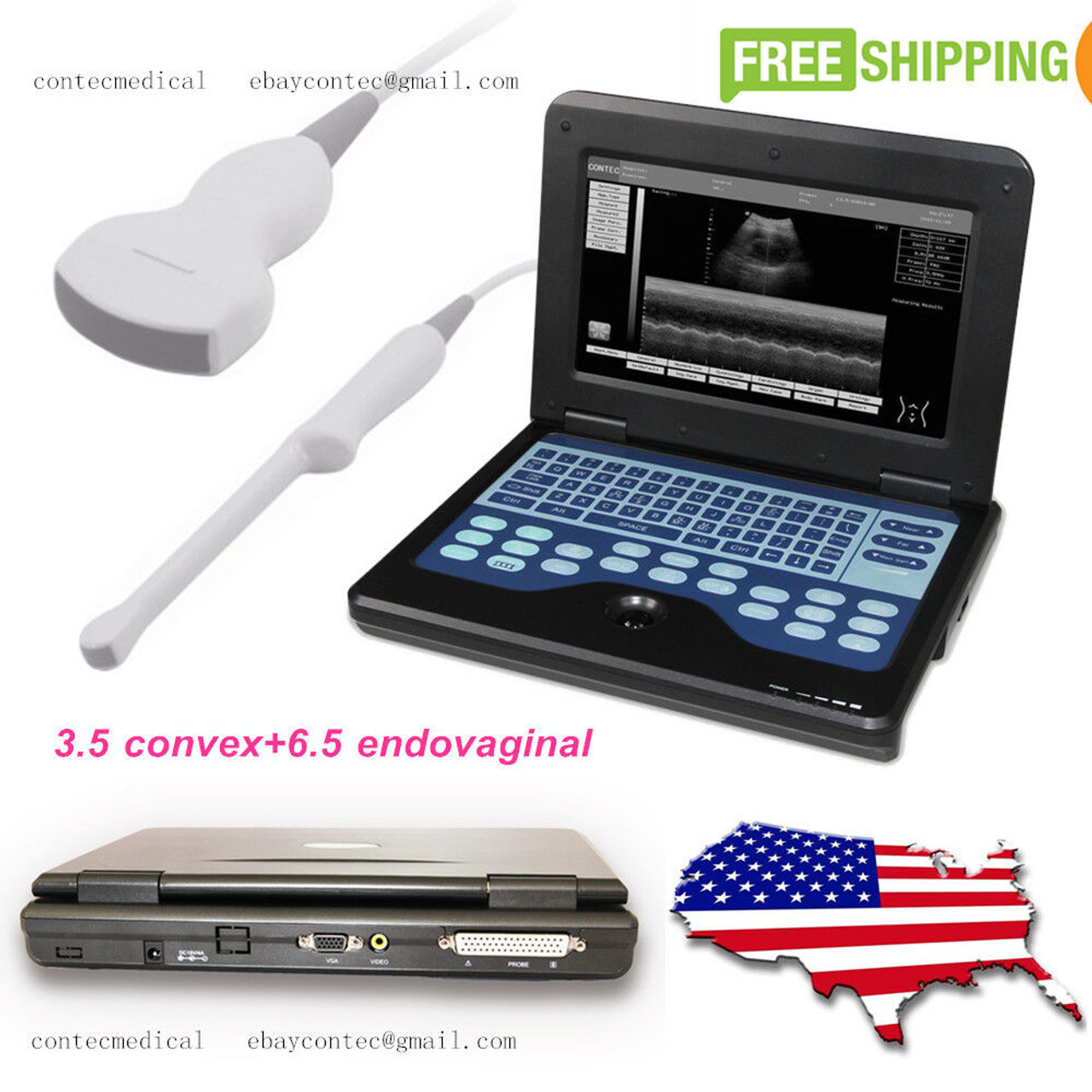 Portable Laptop Ultrasound Scanner Diagnostic System Convex Transvaginal 2 Probe