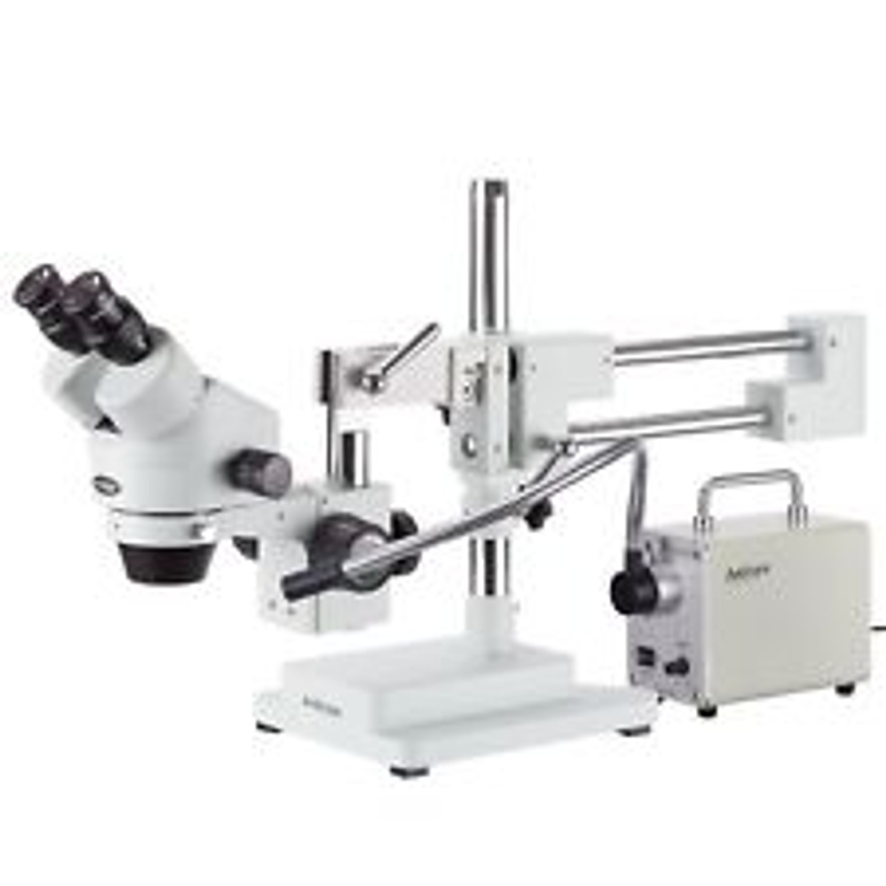 Amscope 7X-45X Zoom Stereo Dual-arm Boom Microscope Led Fiber Optic Ring Light