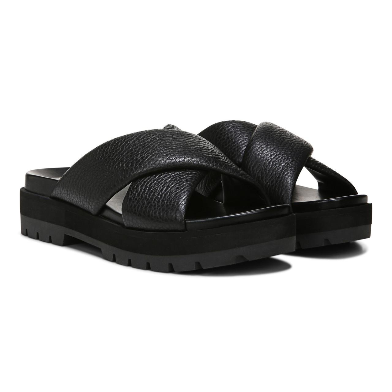 VENOM FLAT SLIDE SANDALS BLACK LEATHER - Jo Mercer