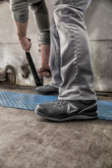 Reebok Work Men's Zprint Steel Toe Athletic Work Shoe ESD - Black and Dark Grey - Lifestyle View Black and Dark Grey