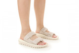 Vionic Hope Rx Women's Supportive Orthotic Slide Sandal with Arch Support - Parchment/gold - Lifestyle Black
