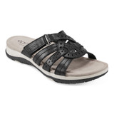 Earth Sassoni Strappy Cushioned Arch-Support Slip-On Women's Flat Sandal - Black - 2