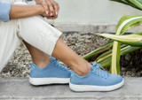 Orthofeet Wander Hands-Free Knit Women's Sneaker - Blue - Lifestyle View - 7 Blue