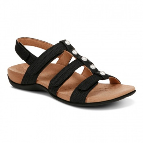 Vionic Amber Pearl Women's Adjustable Orthotic Sandal - Black - pair left angle