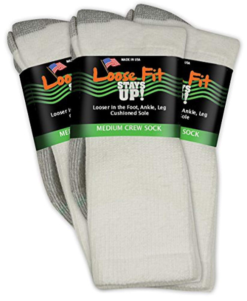 Loose Fit Stays Up - 3 Pack - Men's / Women's Wide Sock - White / Crew 0