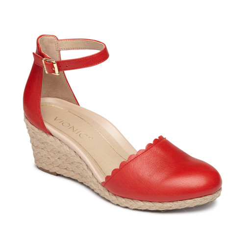 Vionic Anna Closed Toe Wedge Sandal - Cherry - 1 profile view