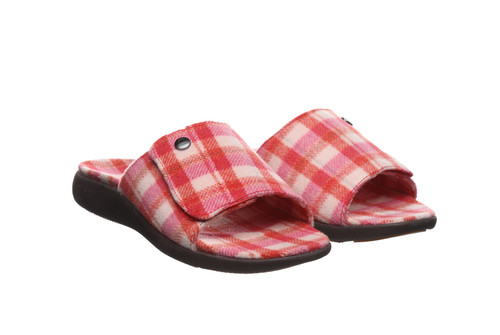 Strole Den Tartan Women's Wool Slide Slippers with Orthotic Arch Support Strole- 614 - Red - View