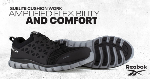 Reebok Work Sublite Cushion Work, Men's Comp Toe, EH, PR Athletic Shoe - Black - 