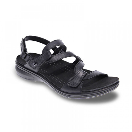 Revere Emerald 3 Strap Leather Sandals - Seasonal - Women's - Black - Angle