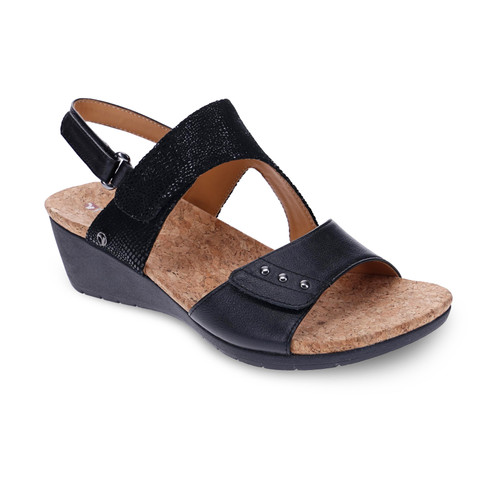 Revere Grenada Back Strap Wedge - Women's - Black - Angle