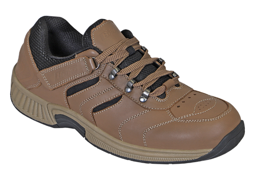 OrthoFeet Shreveport Tie Men's Sneakers Tie-Less - Brown - Angle Main