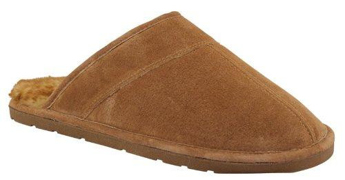 Lamo Men\'s Scuff Slippers - Suede Faux Sheepskin - Chestnut