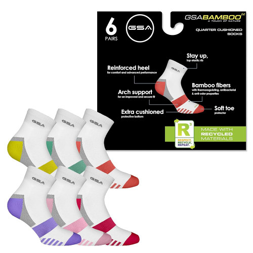 GSA Bamboo+ Quarter Half Terry Women's Socks - White